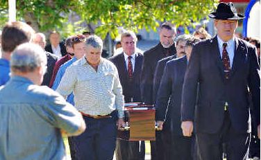 Sad farewell: More than 400 mourners attended the funeral of Grafton man Neil Pearce on Saturday. He died when his fuel tanker overturned on the Bruxner Highway south of Lismore last week. Sad farewell: More than 400 mourners attended the funeral of Grafton man Neil Pearce on Saturday. He died when his fuel tanker overturned on the Bruxner Highway south of Lismore last week.